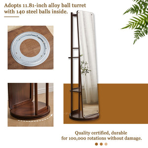 English Elm Rotating Full Length Mirror Solid Wood Swivel Stand with Hanging Rack Bedroom Storage W5368P497702