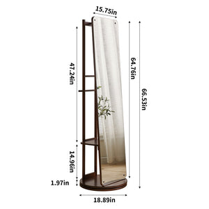 English Elm Rotating Full Length Mirror Solid Wood Swivel Stand with Hanging Rack Bedroom Storage W5368P497702