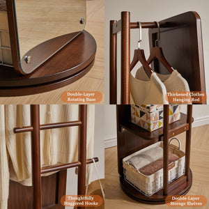 English Elm Rotating Full Length Mirror Solid Wood Swivel Stand with Hanging Rack Bedroom Storage W5368P497702