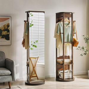 English Elm Solid Rubberwood Freestanding Jewelry Armoire with 360 Degree Rotating Full Length Mirror W5368P497703