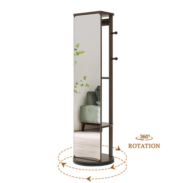 English Elm Solid Rubberwood Freestanding Jewelry Armoire with 360 Degree Rotating Full Length Mirror W5368P497703