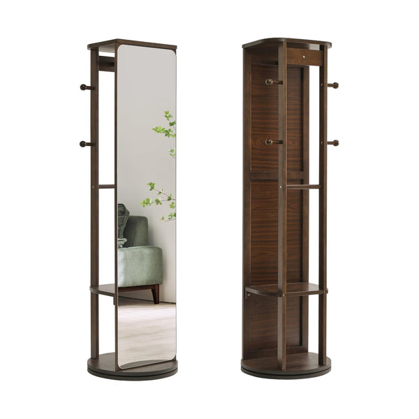 English Elm Solid Rubberwood Freestanding Jewelry Armoire with 360 Degree Rotating Full Length Mirror W5368P497703