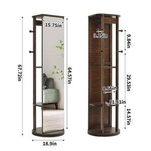 English Elm Solid Rubberwood Freestanding Jewelry Armoire with 360 Degree Rotating Full Length Mirror W5368P497703