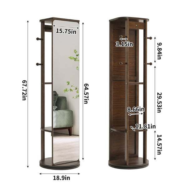 English Elm Solid Rubberwood Freestanding Jewelry Armoire with 360 Degree Rotating Full Length Mirror W5368P497703