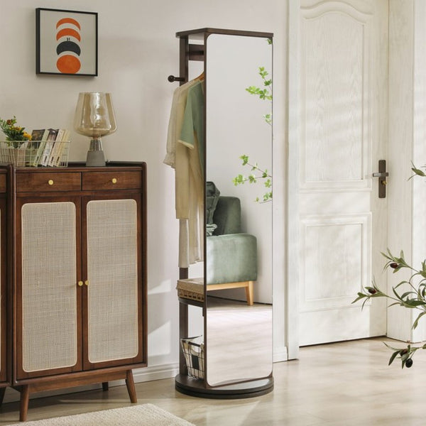 English Elm Solid Rubberwood Freestanding Jewelry Armoire with 360 Degree Rotating Full Length Mirror W5368P497703