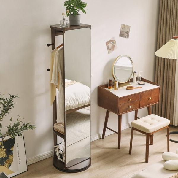 English Elm Solid Rubberwood Freestanding Jewelry Armoire with 360 Degree Rotating Full Length Mirror W5368P497703