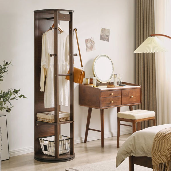 English Elm Solid Rubberwood Freestanding Jewelry Armoire with 360 Degree Rotating Full Length Mirror W5368P497703