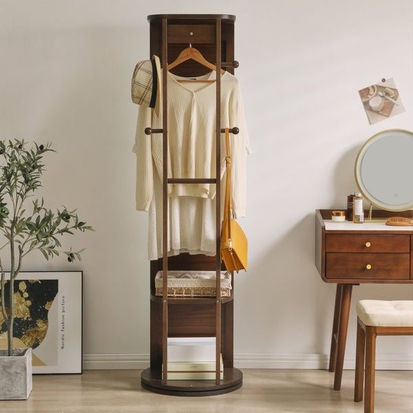 English Elm Solid Rubberwood Freestanding Jewelry Armoire with 360 Degree Rotating Full Length Mirror W5368P497703