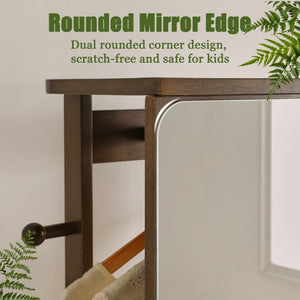 English Elm Solid Rubberwood Freestanding Jewelry Armoire with 360 Degree Rotating Full Length Mirror W5368P497703