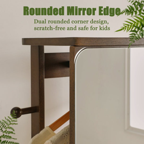 English Elm Solid Rubberwood Freestanding Jewelry Armoire with 360 Degree Rotating Full Length Mirror W5368P497703