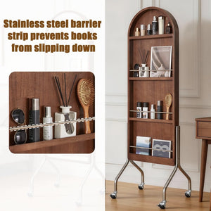 English Elm Arched Rubberwood Floor Mirror Rolling Storage Shelves Freestanding Dressing Vanity Cart W5368P497704