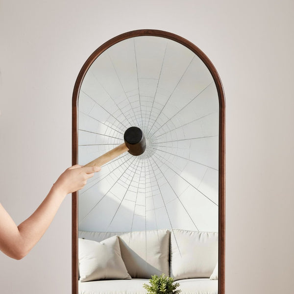 English Elm Arched Rubberwood Floor Mirror Rolling Storage Shelves Freestanding Dressing Vanity Cart W5368P497704