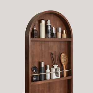 English Elm Arched Rubberwood Floor Mirror Rolling Storage Shelves Freestanding Dressing Vanity Cart W5368P497704