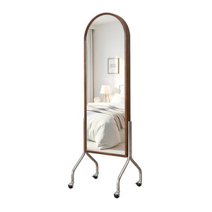 English Elm Arched Rubberwood Floor Mirror Rolling Storage Shelves Freestanding Dressing Vanity Cart W5368P497704