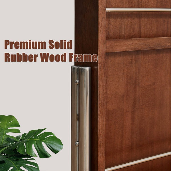 English Elm Arched Rubberwood Floor Mirror Rolling Storage Shelves Freestanding Dressing Vanity Cart W5368P497704