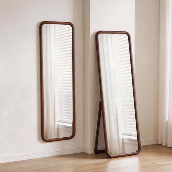 English Elm Full Length Beech Wood Floor Mirror Freestanding Walnut Finish for Bedroom or Dressing Room W5368P497709