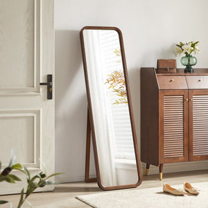 English Elm Full Length Beech Wood Floor Mirror Freestanding Walnut Finish for Bedroom or Dressing Room W5368P497709