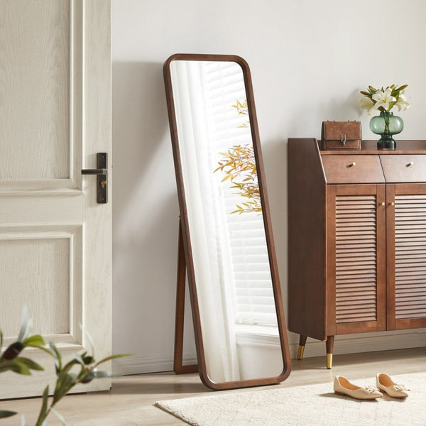 English Elm Full Length Beech Wood Floor Mirror Freestanding Walnut Finish for Bedroom or Dressing Room W5368P497709