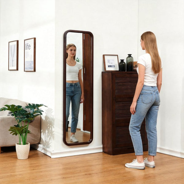 English Elm Full Length Beech Wood Floor Mirror Freestanding Walnut Finish for Bedroom or Dressing Room W5368P497709