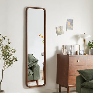 English Elm Full Length Beech Wood Floor Mirror Freestanding Walnut Finish for Bedroom or Dressing Room W5368P497709