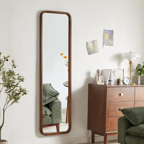 English Elm Full Length Beech Wood Floor Mirror Freestanding Walnut Finish for Bedroom or Dressing Room W5368P497709