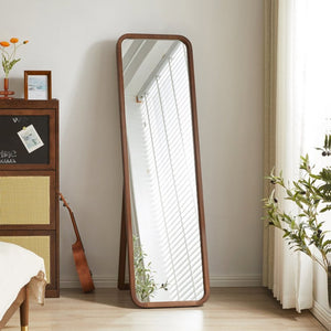 English Elm Full Length Beech Wood Floor Mirror Freestanding Walnut Finish for Bedroom or Dressing Room W5368P497709