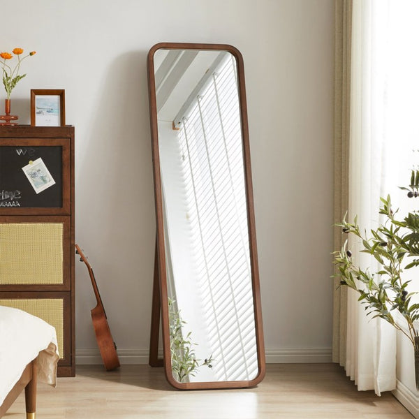 English Elm Full Length Beech Wood Floor Mirror Freestanding Walnut Finish for Bedroom or Dressing Room W5368P497709
