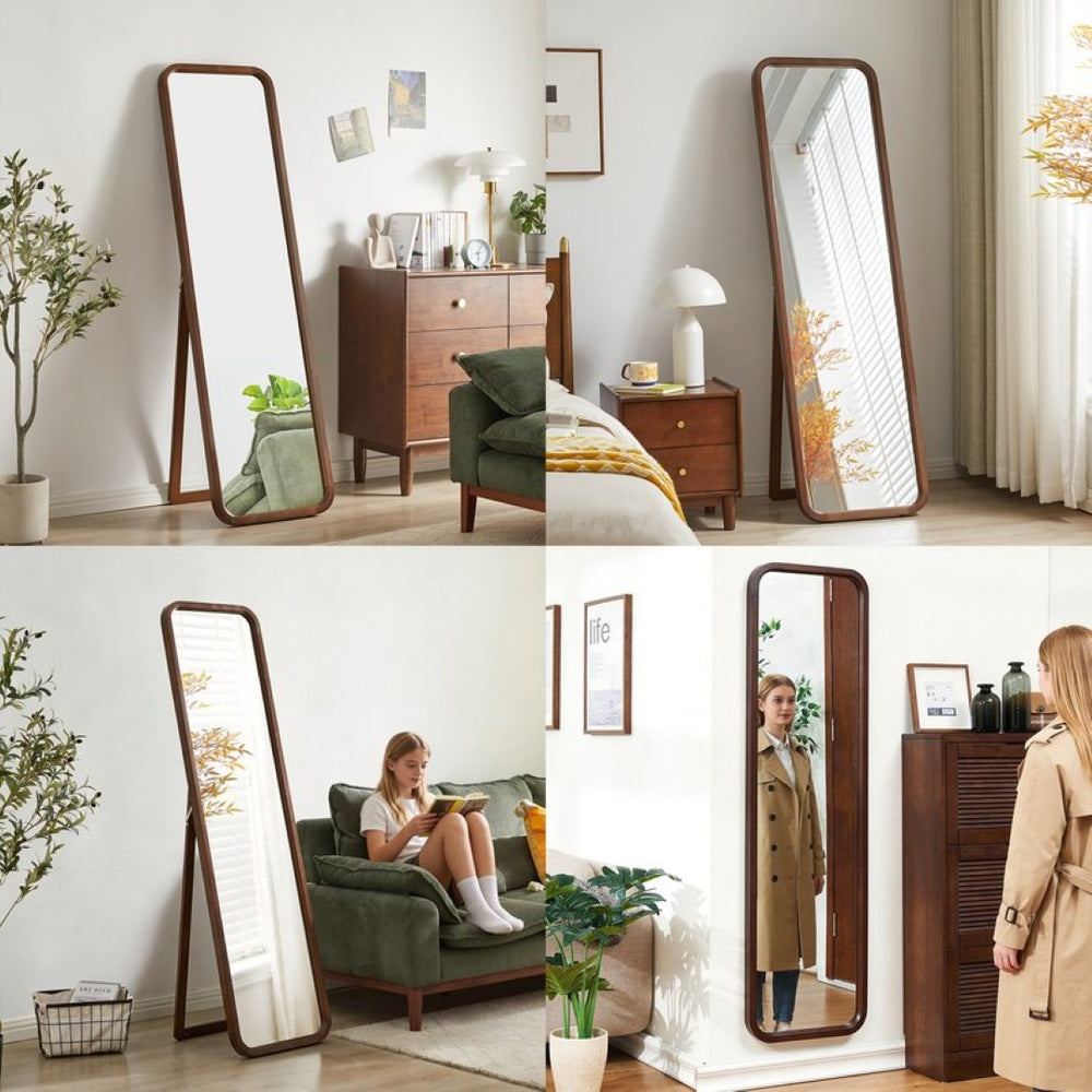 English Elm Full Length Beech Wood Floor Mirror Freestanding Walnut Finish for Bedroom or Dressing Room W5368P497709