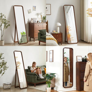 English Elm Full Length Beech Wood Floor Mirror Freestanding Walnut Finish for Bedroom or Dressing Room W5368P497709