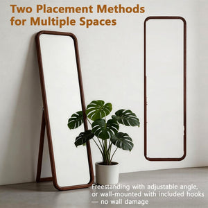English Elm Full Length Beech Wood Floor Mirror Freestanding Walnut Finish for Bedroom or Dressing Room W5368P497709