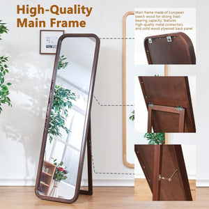 English Elm Full Length Beech Wood Floor Mirror Freestanding Walnut Finish for Bedroom or Dressing Room W5368P497709