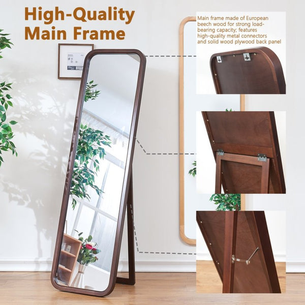 English Elm Full Length Beech Wood Floor Mirror Freestanding Walnut Finish for Bedroom or Dressing Room W5368P497709