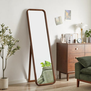 English Elm Full Length Beech Wood Floor Mirror Freestanding Walnut Finish for Bedroom or Dressing Room W5368P497709