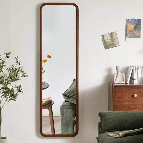 English Elm Full Length Beech Wood Floor Mirror Freestanding Walnut Finish for Bedroom or Dressing Room W5368P497709