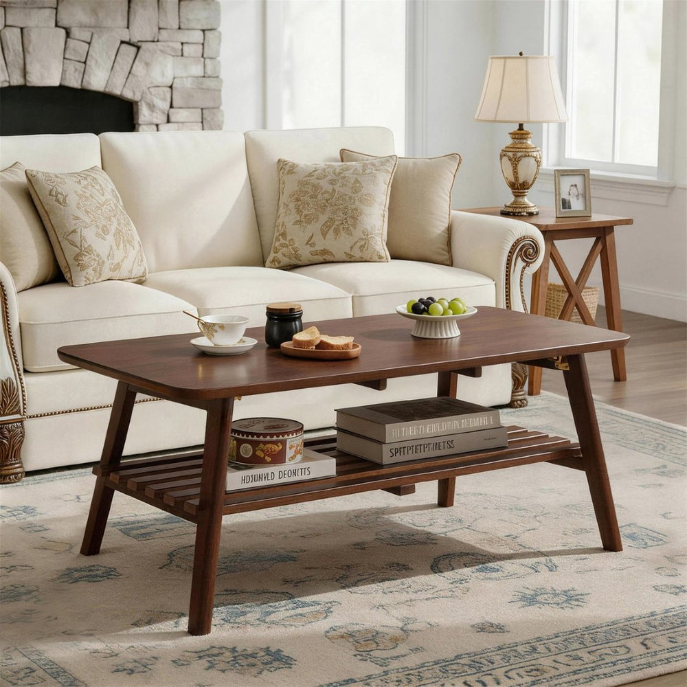 English Elm Wooden Mid-century Coffee Table Folding Legs Open Shelf Walnut Living Room W5368P497712