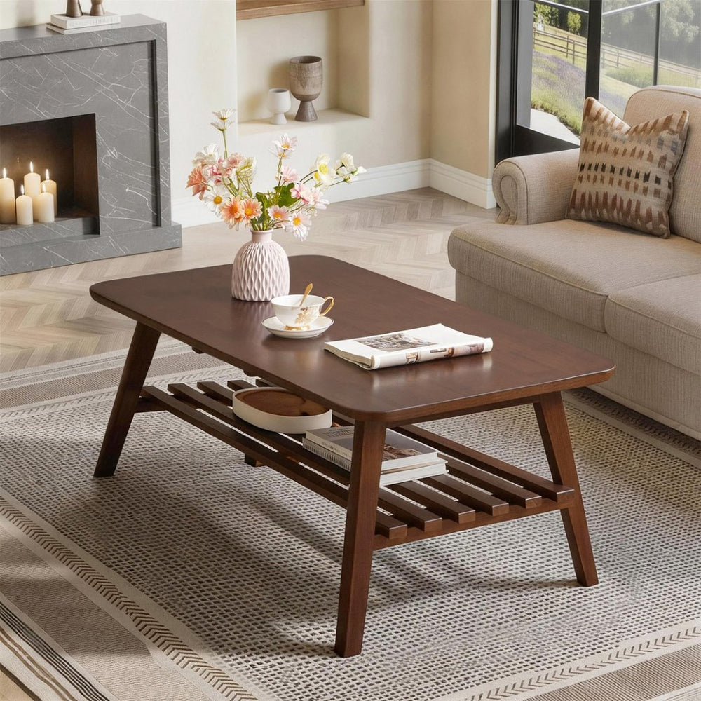 English Elm Wooden Mid-century Coffee Table Folding Legs Open Shelf Walnut Living Room W5368P497712