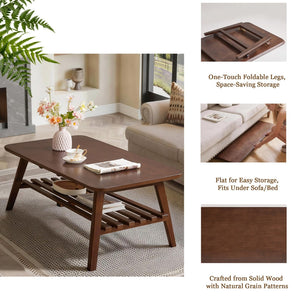 English Elm Wooden Mid-century Coffee Table Folding Legs Open Shelf Walnut Living Room W5368P497712