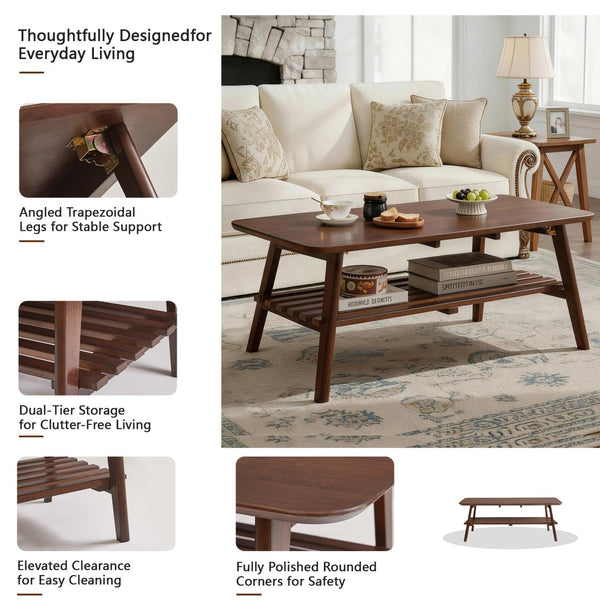 English Elm Wooden Mid-century Coffee Table Folding Legs Open Shelf Walnut Living Room W5368P497712