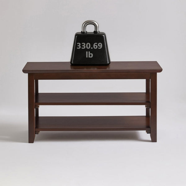 English Elm 2-Tier Solid Wood Entryway Bench with Open Shoe Shelving and Warm Natural Finish W5368P499332