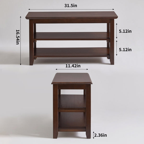 English Elm 2-Tier Solid Wood Entryway Bench with Open Shoe Shelving and Warm Natural Finish W5368P499332