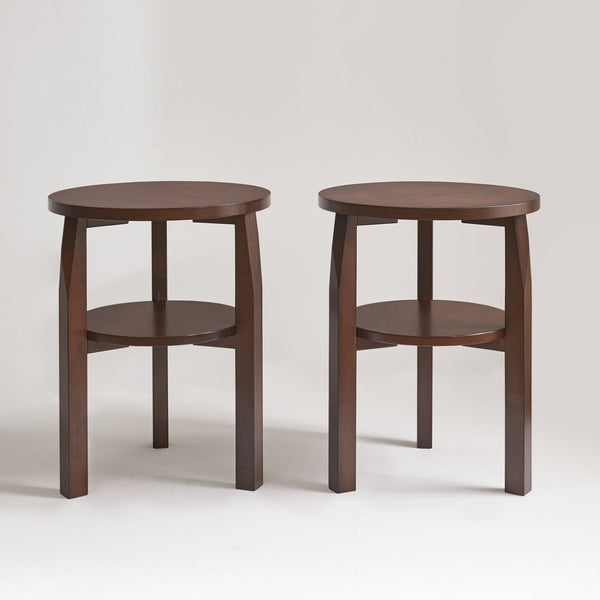 English Elm Solid Rubberwood Two-tier Round Side Table with Open Shelf for Living Room or Bedroom W5368P499371