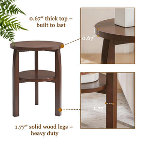 English Elm Solid Rubberwood Two-tier Round Side Table with Open Shelf for Living Room or Bedroom W5368P499371