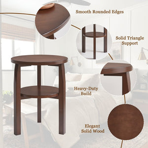 English Elm Solid Rubberwood Two-tier Round Side Table with Open Shelf for Living Room or Bedroom W5368P499371