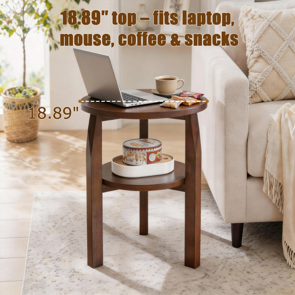 English Elm Solid Rubberwood Two-tier Round Side Table with Open Shelf for Living Room or Bedroom W5368P499371