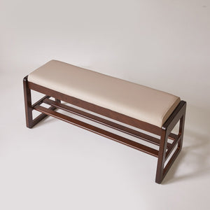 English Elm Wood Entryway Bench with Vegan Leather Seat Lift Top Compartment and Tiered Shoe Shelves Off-White+Pecan W5368P499423