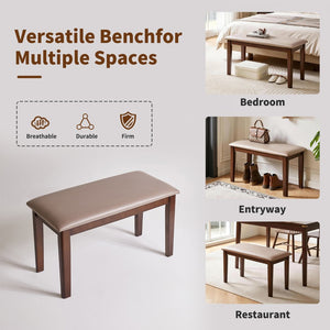English Elm Solid Wood Frame Upholstered Bench Japandi Style Waterproof Tech Fabric Seat W5368P503714