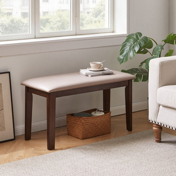 English Elm Solid Wood Frame Upholstered Bench Japandi Style Waterproof Tech Fabric Seat W5368P503714