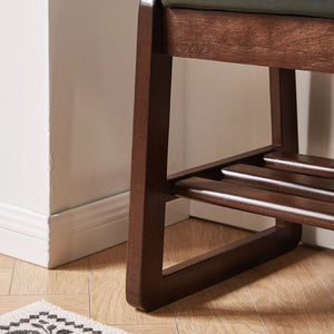 English Elm Wood Entryway Bench with Vegan Leather Seat Lift Top Compartment and Tiered Shoe Shelves Green W5368P511006