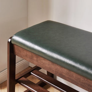 English Elm Wood Entryway Bench with Vegan Leather Seat Lift Top Compartment and Tiered Shoe Shelves Green W5368P511006