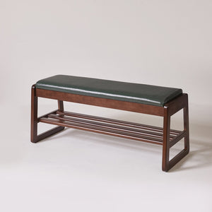 English Elm Wood Entryway Bench with Vegan Leather Seat Lift Top Compartment and Tiered Shoe Shelves Green W5368P511006